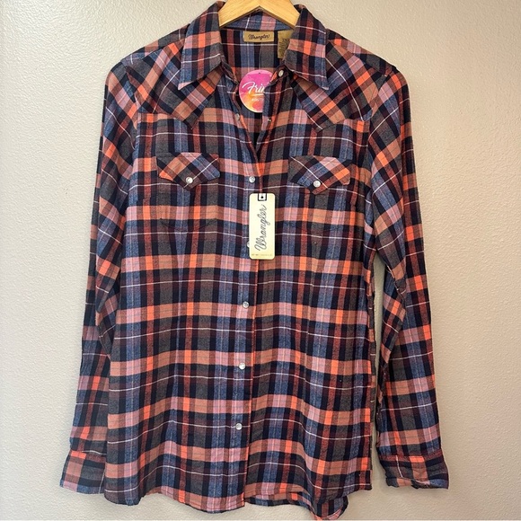 NWT Wrangler Plaid Pearl Snap Button Down Shirt Western Country - Picture 7 of 7